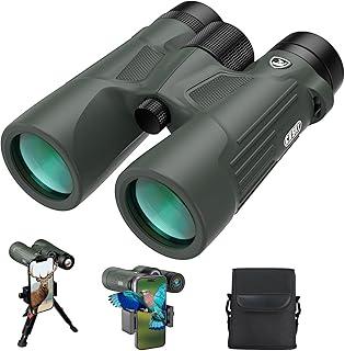 Gosky Jumelles Adultes Puissante 10x42 avec Adaptateur Téléphone et Trépied, Paire de Jumelles Etanches pour Observation des Oiseaux, Chasse, Voyages