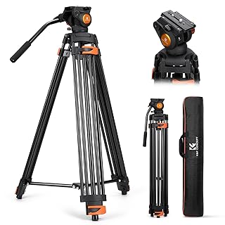K&F CONCEPT Trépied Vidéo 202cm avec Tête Fluidique, Trépied Appareil Photo Lourd en Aluminium avec Amortissement de Friction Fluide, Plaque de Dégagement Rapide pour Reflex, Charge Max 8 kg